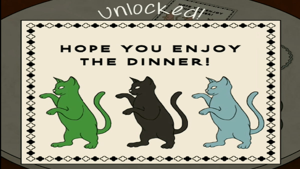 Secret level dinner card cat colors in Closet Bacon His escape room