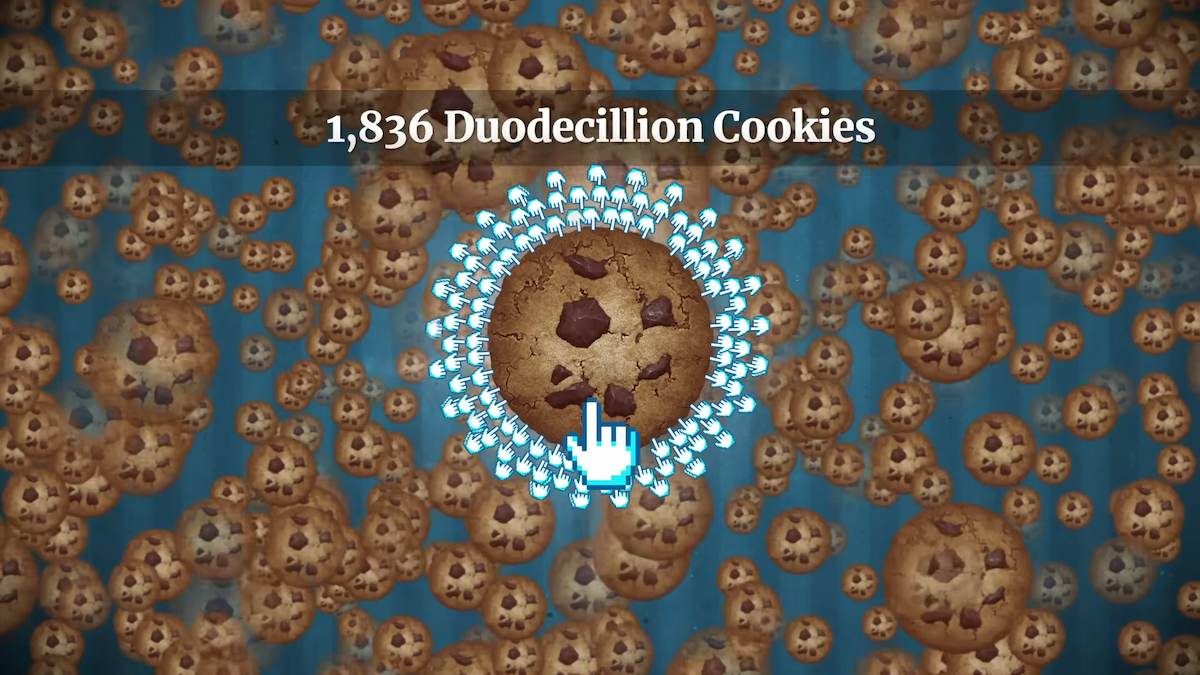 Clicking cookies in Cookie Clicker. 