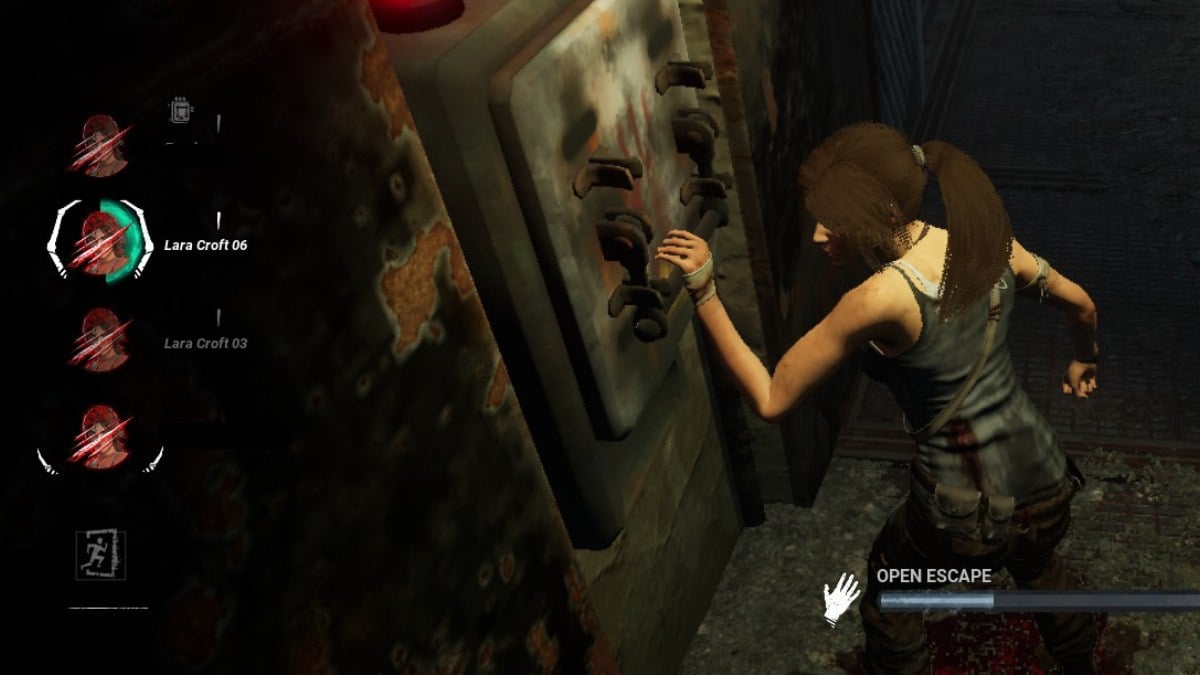 Lara Croft opening the exit gate