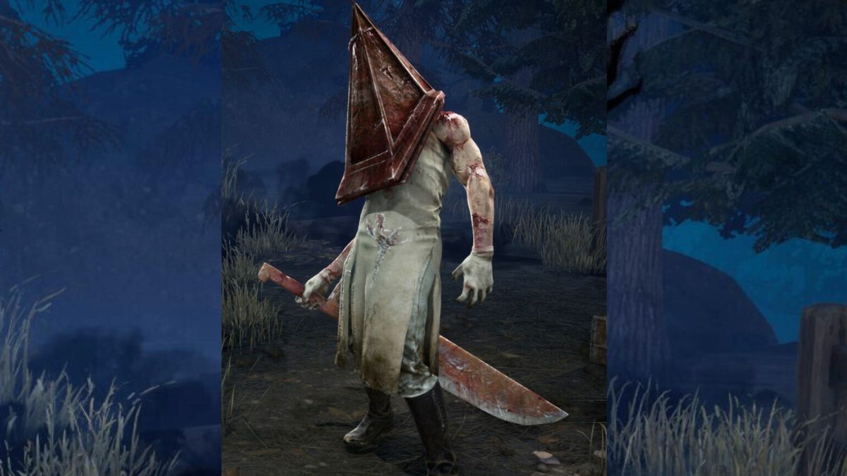 Pyramid Head standing in the lobby of Dead by Daylight