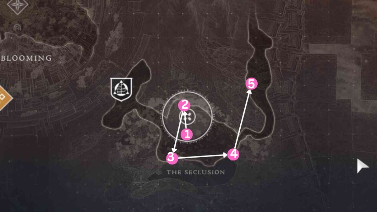 Map with all The Seclusion Feather locations in Destiny 2