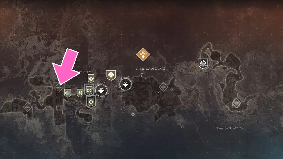 Destiny 2 map with marked location of Facet of Grace Prismatic Fragment chest