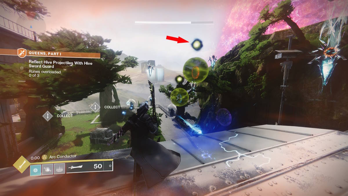 Using the sword to destroy the force fields on another rune puzzle in Destiny 2.