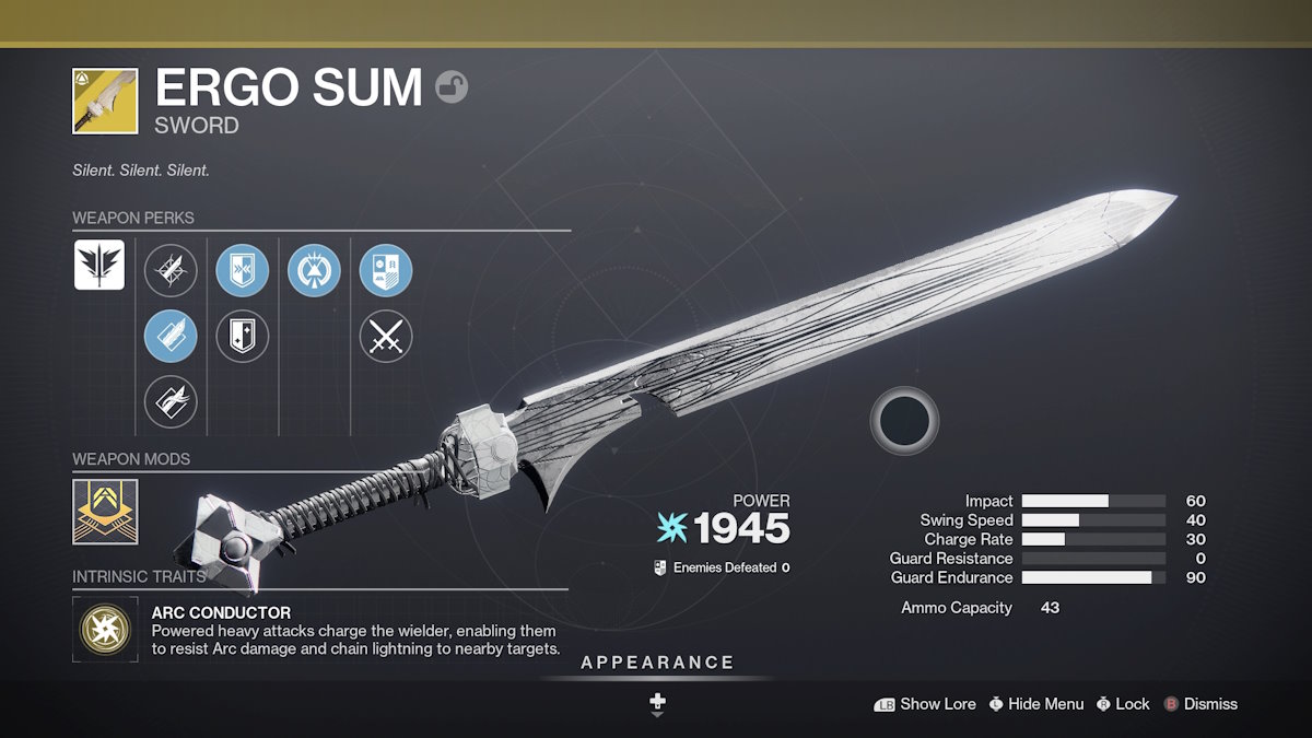 The Ergo Sum sword in Destiny 2.