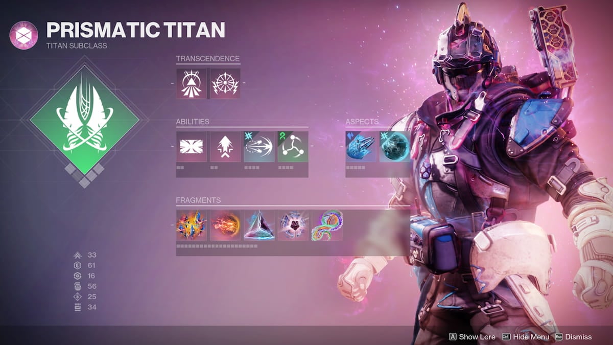 Destiny 2 Prismatic Titan skills screen