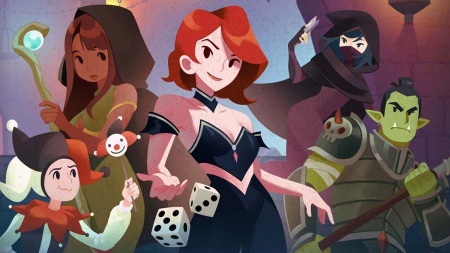 Dice & Fold splash screen featuring the game’s heroes.