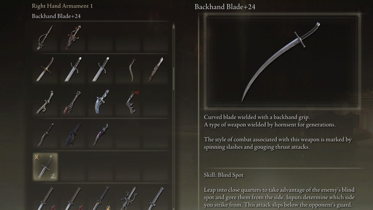 Details of Backhand Blade in Elden Ring