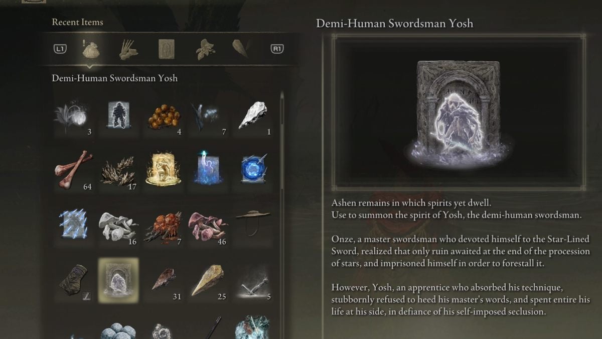  Demi-Human Swordsman Yosh Spirit Ashes details in Elden Ring