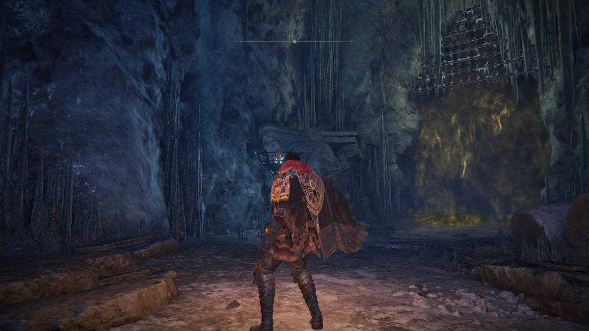Emoting at the boss gate in Bonny Gaol in the DLC for Elden Ring.
