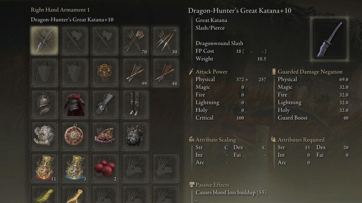 Dragon Hunter's Great Katana Details in Elden Ring