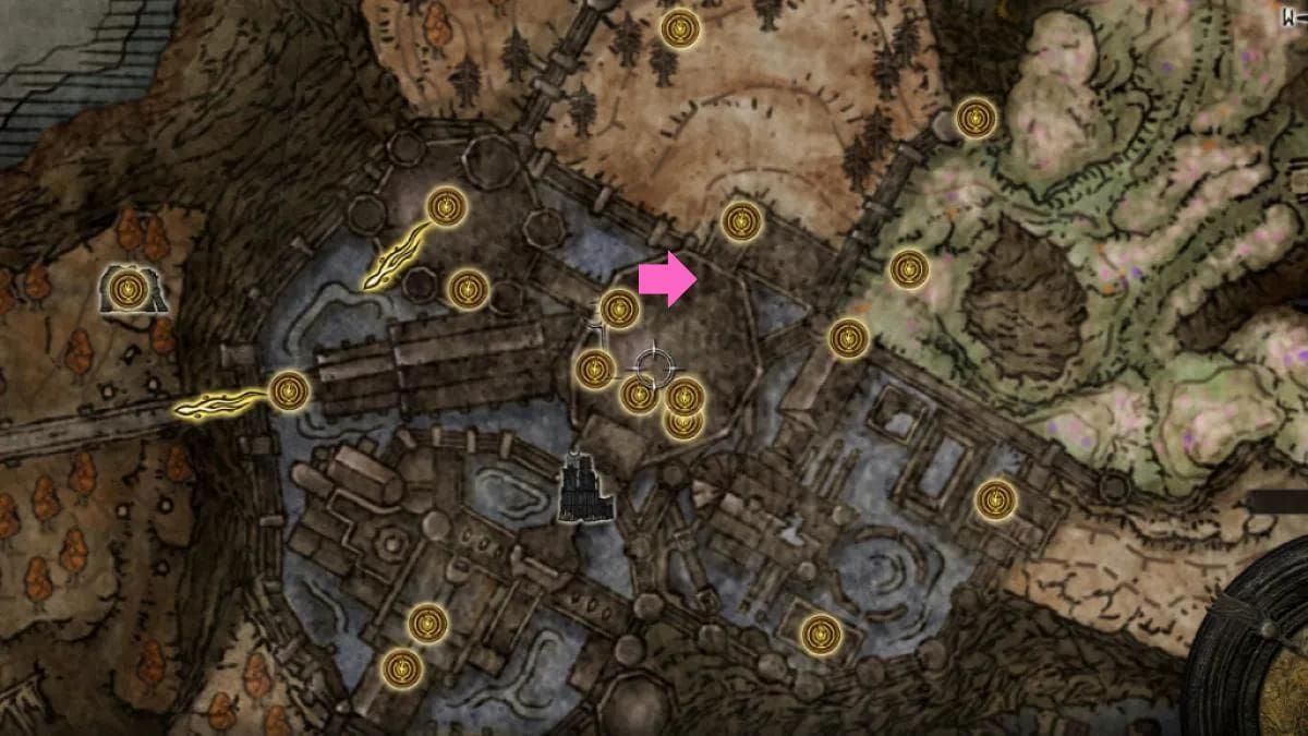 The map in Elden Ring showing the location of Fire Knight Hilde in Shadow Keep