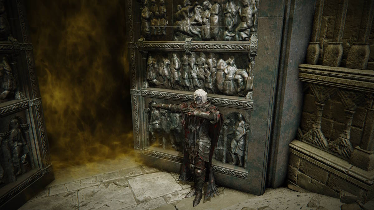 Emoting in front of the boss gate in the DLC for Elden Ring.