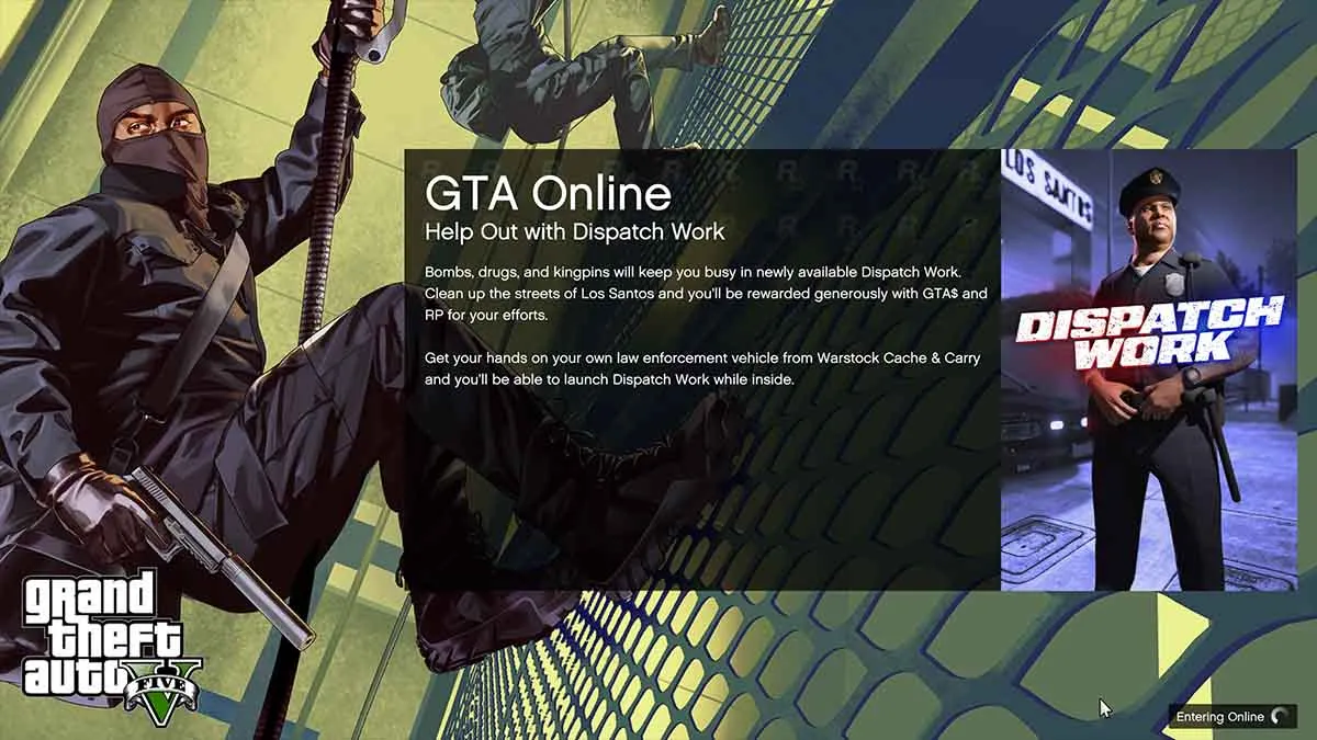 Police dispatch splash screen in GTA Online