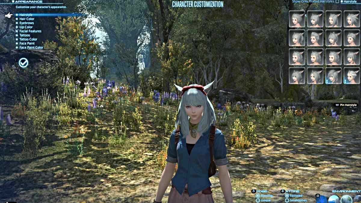 Character customization menu in Final Fantasy XIV