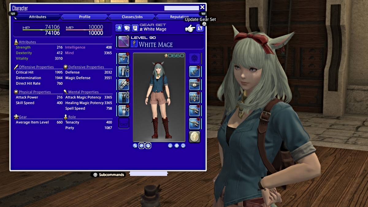 Character Menu with empty Facewear slot in Final Fantasy XIV