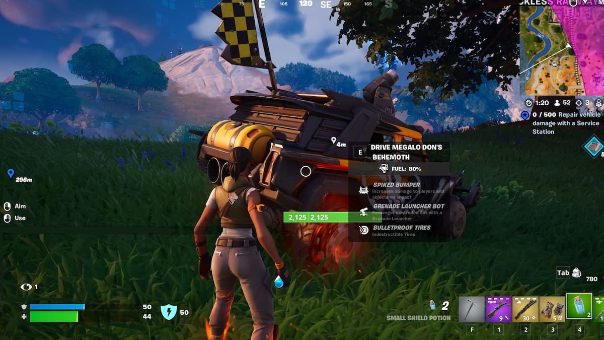A player prepares to enter a Behemoth vehicle in Fortnite
