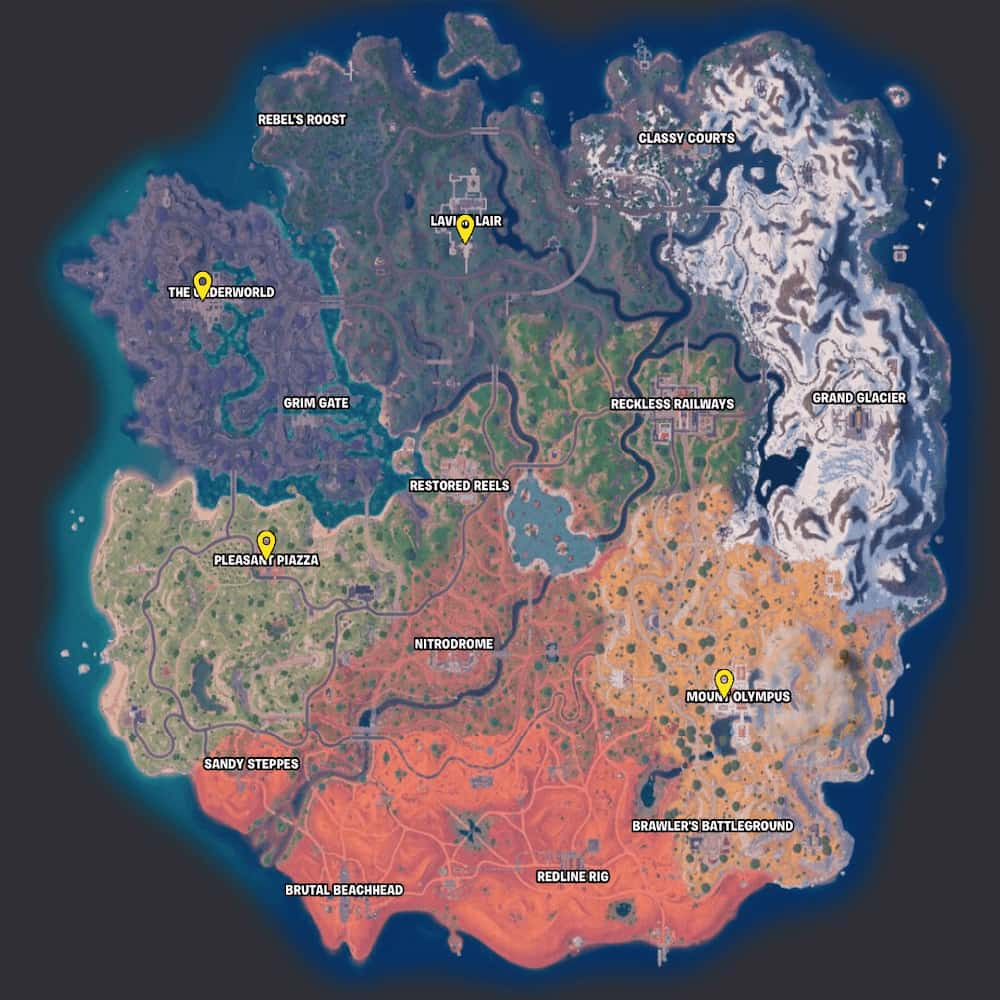 Fortnite Chapter 5 Season 3 map, Metallica Jam Statues at named locations