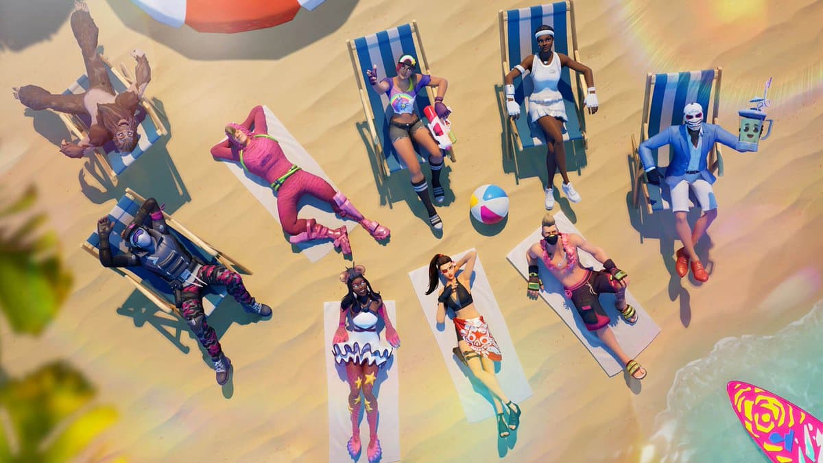 Fortnite characters resting on a beach