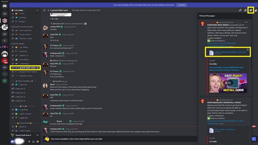GTA 5 Kiddions mod menu file download link in Discord