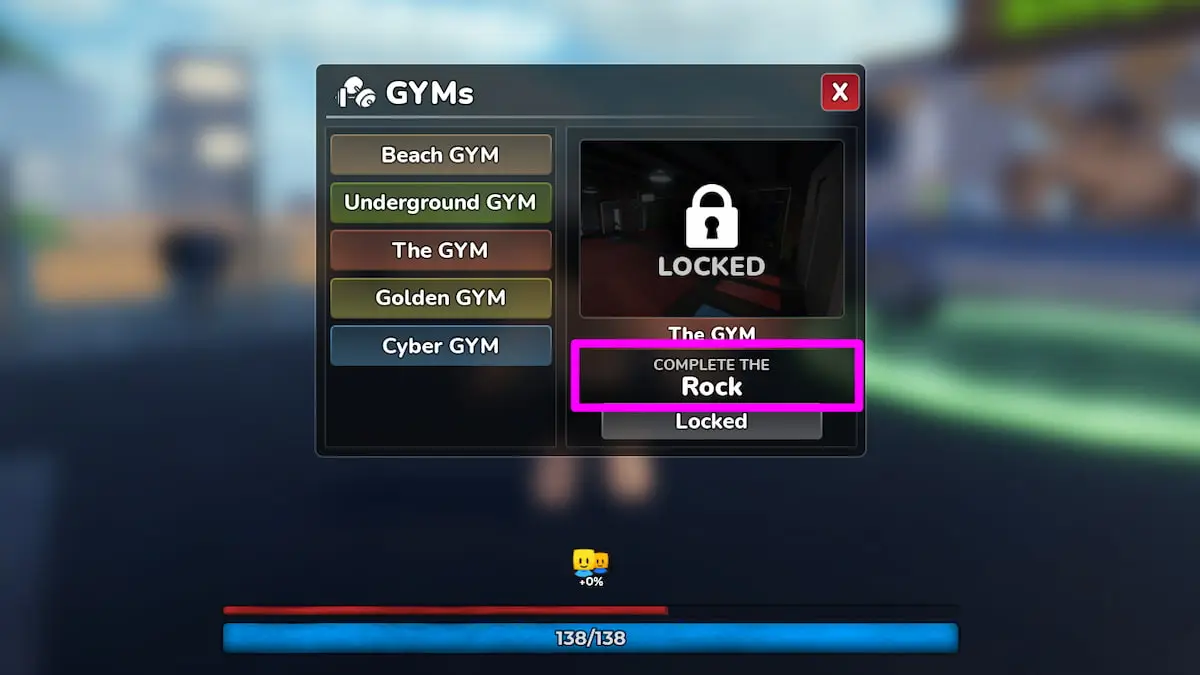 Gym menu in Gym League