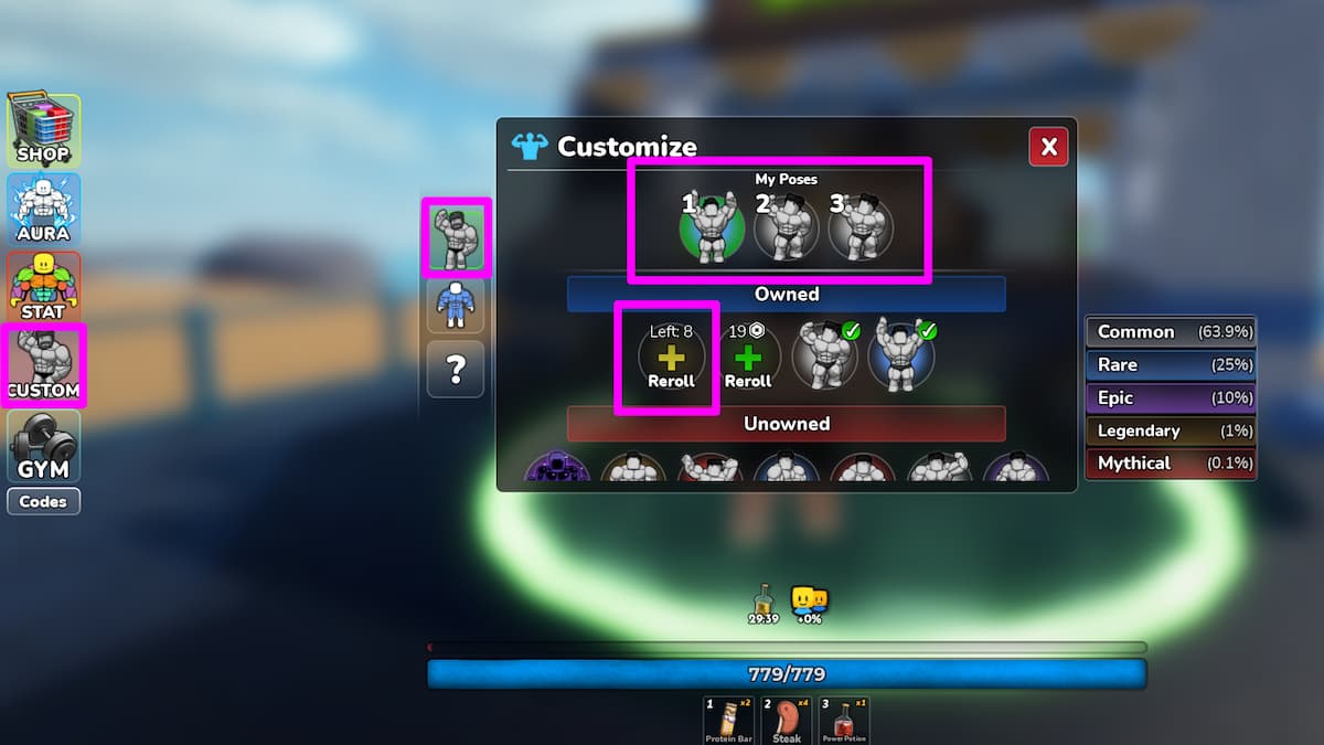 Gym League Custom poses menu