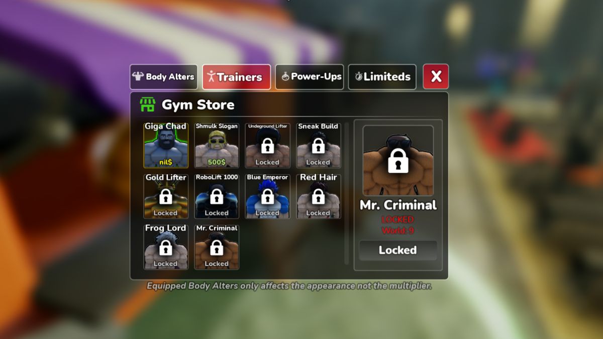 Trainers in Gym League Roblox