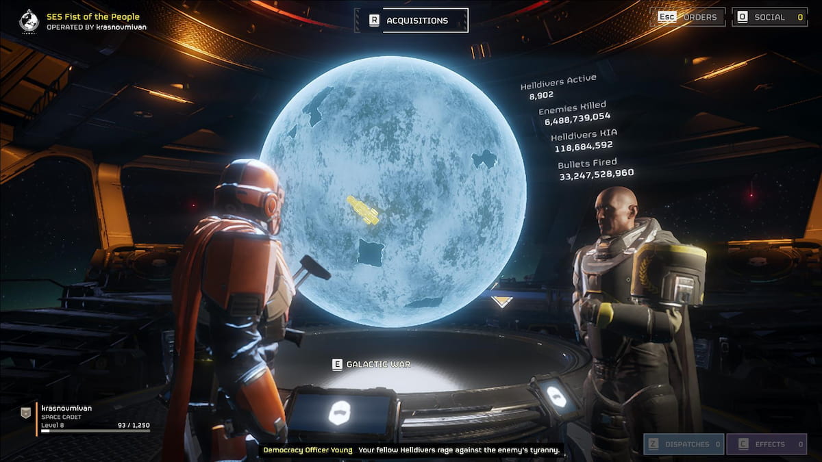 The Galactic War map on the home ship of the player character in Helldivers 2