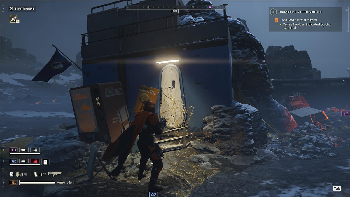 A closed shelter door during a round of Helldivers 2