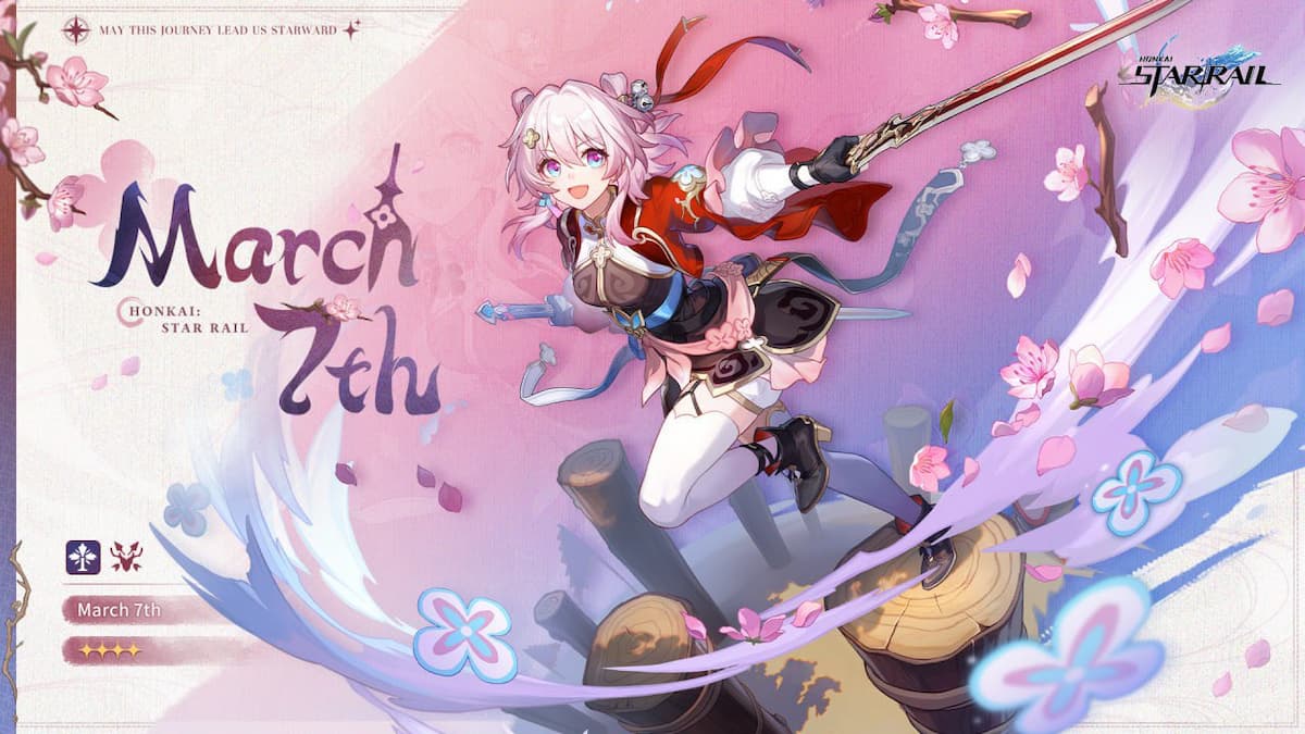 Banner design of Imaginary/Hunt March 7th--she's wearing a Xianzhou outfit with pigtails
