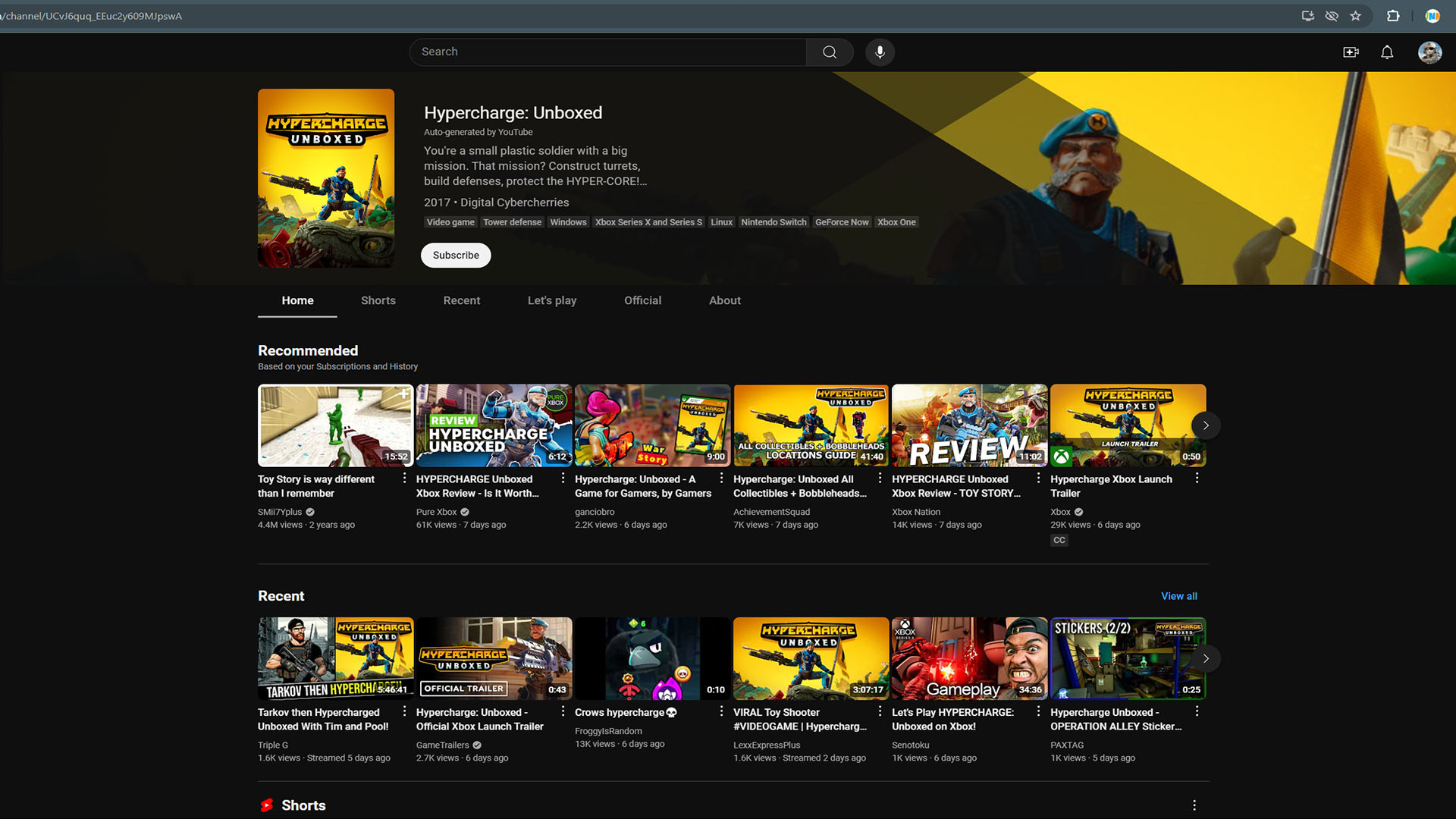 Hypercharge Unboxed YouTube theme