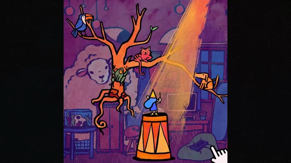 The circus scene with a cat in a tree from Insomnia: Theater in the Head. 