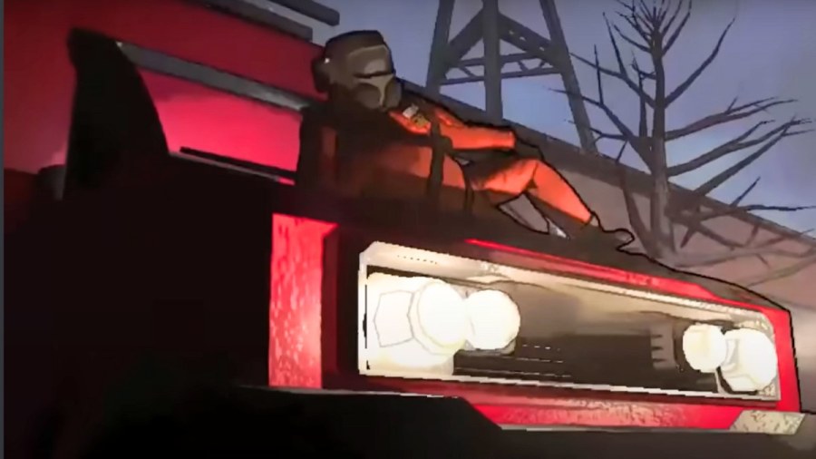 Lethal Company crew member on top of a cruiser in the paint me like one of your French girls pose