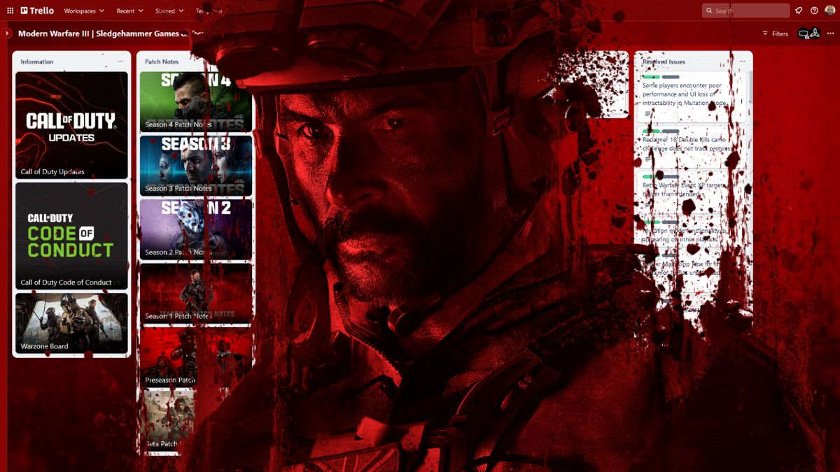 MW3 Trello board with captain Price at the center