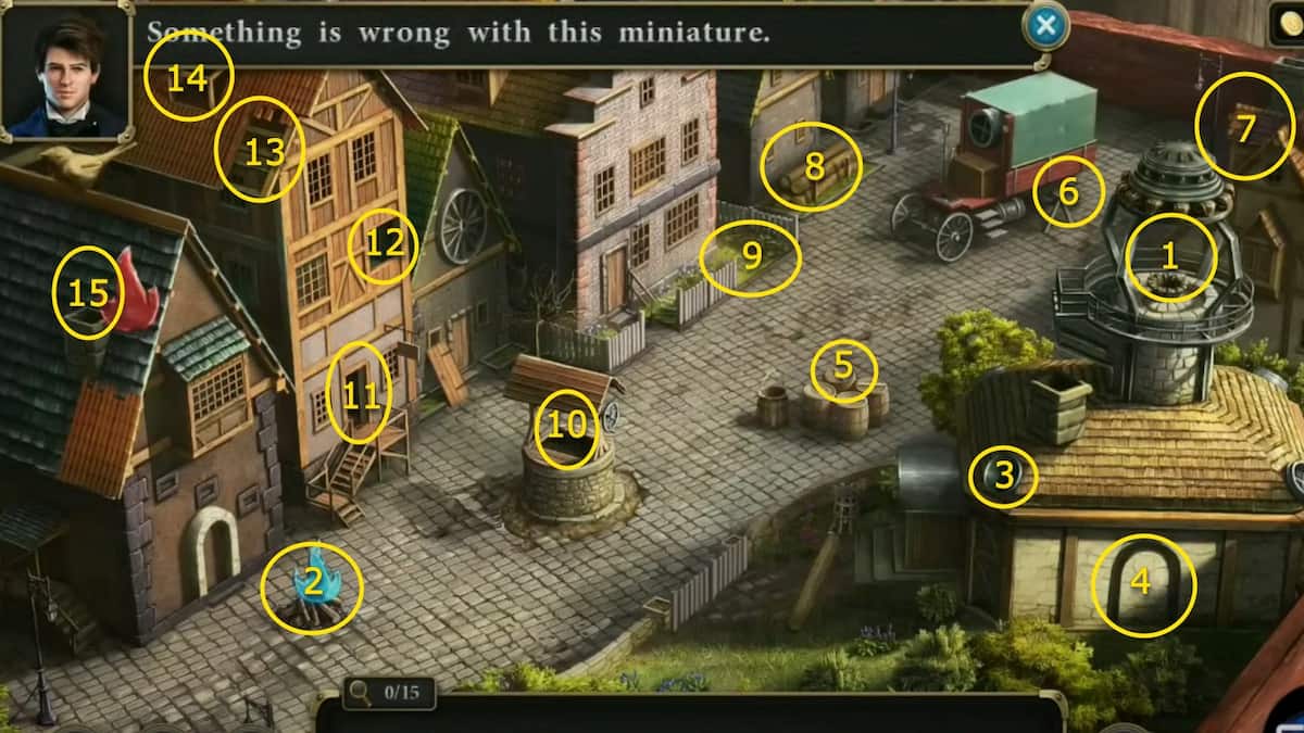 Model set puzzle in cleric building in Mystery Detective Adventure