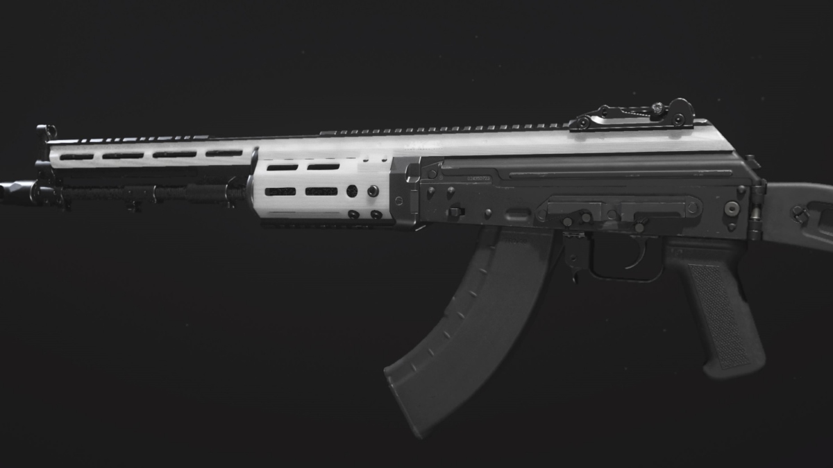 The JAK Requiem Aftermarket Part colored in white on the Kastov 762 in MW3.