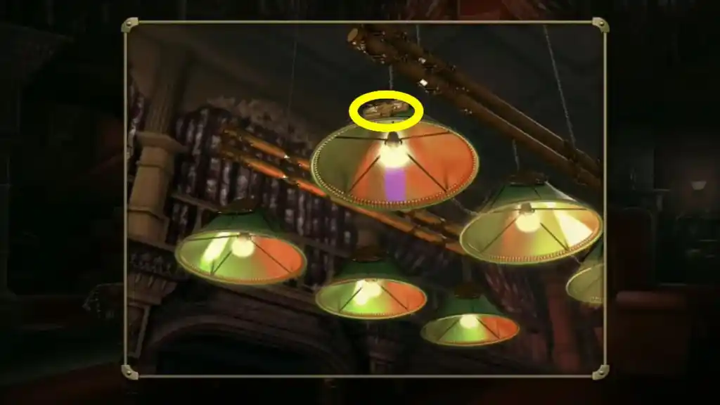 Billiard room lights, part of box in lampshade in Mystery Detective Adventure