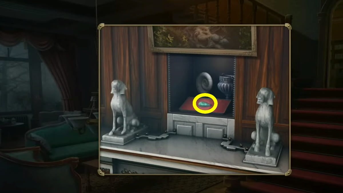 Getting the green stone from the estate fireplace painting in Mystery Detective Adventure