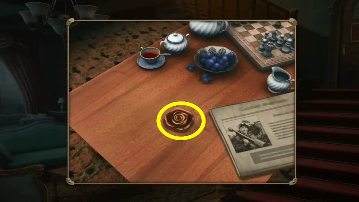 Mystery Detective Adventure iron flower on coffee table