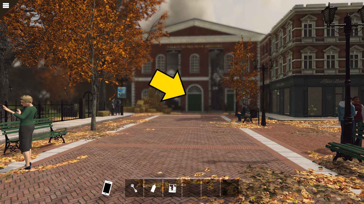 The entrance to the museum in Nancy Drew: Midnight in Salem