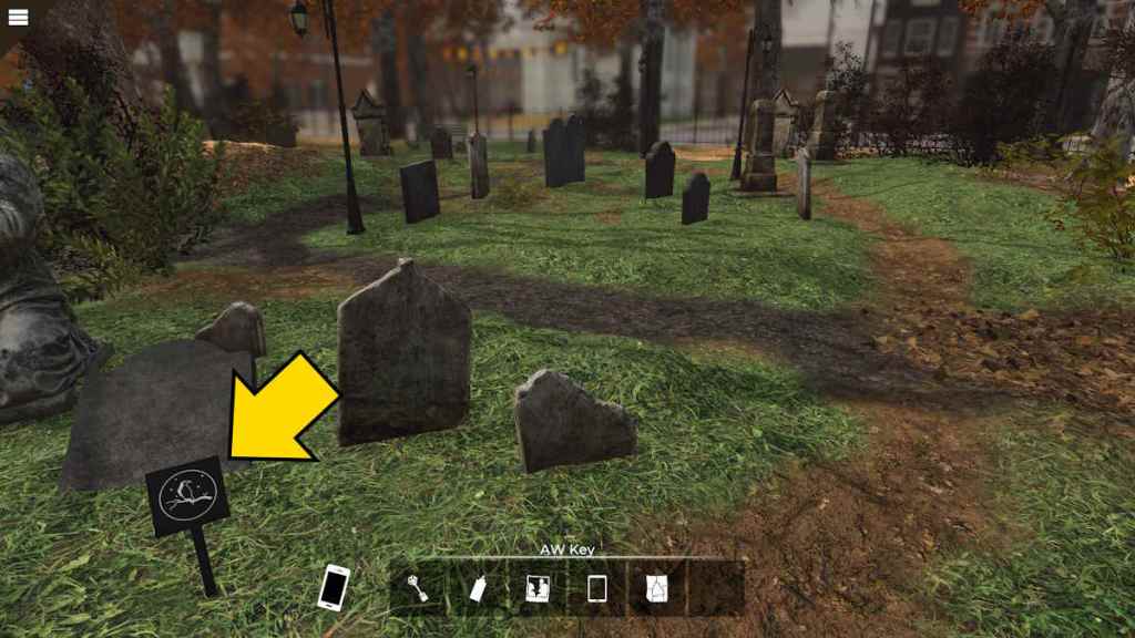 The unmarked graves app location in Nancy Drew: Midnight in Salem