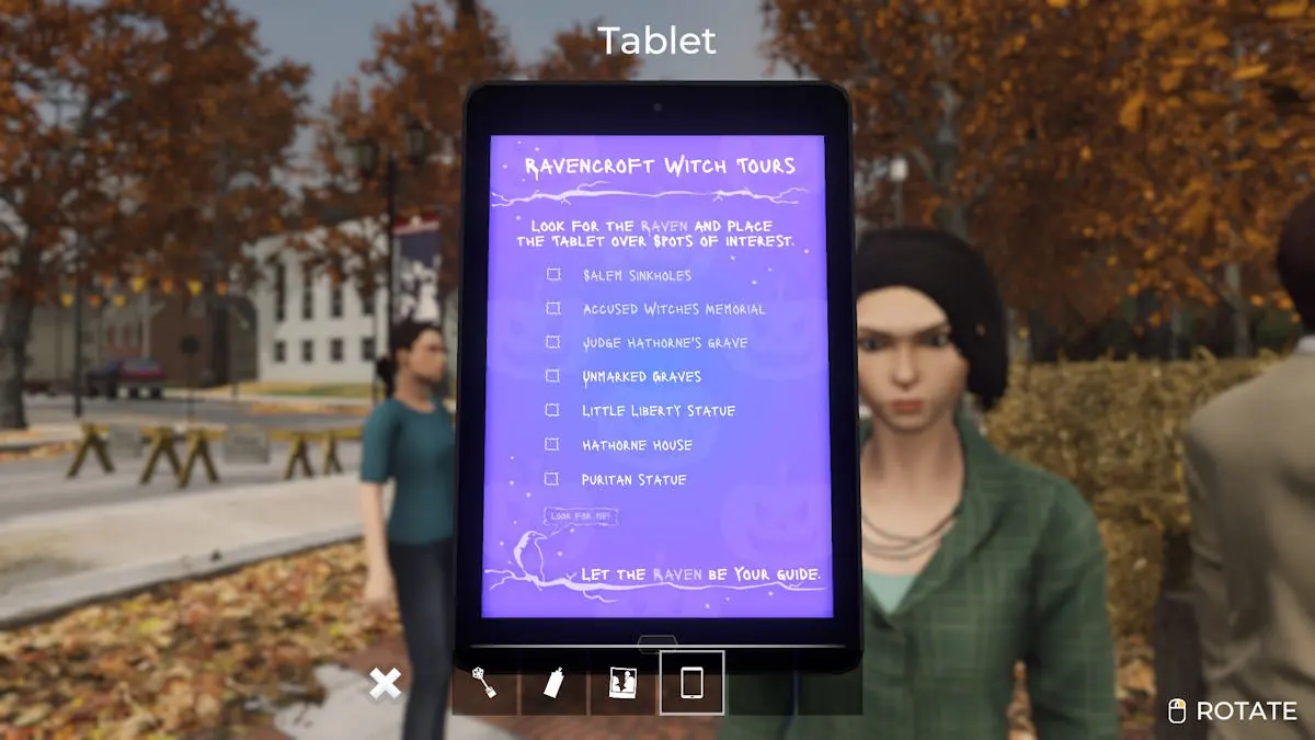 Checking out the tour app in Nancy Drew: Midnight in Salem