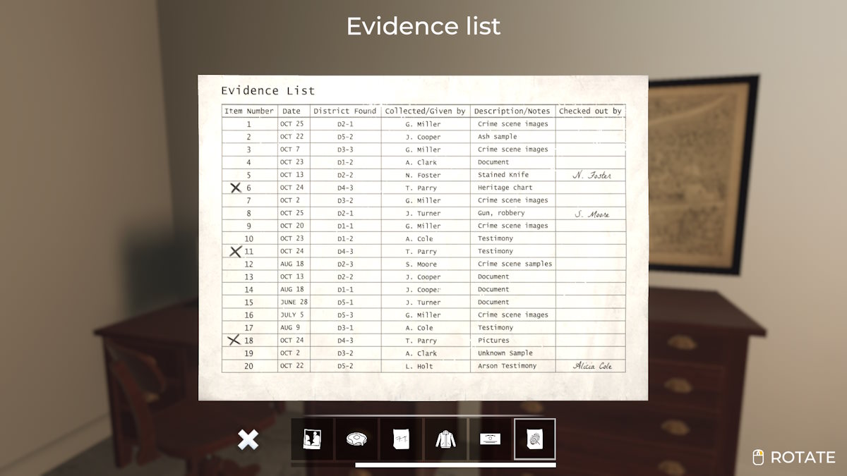 The evidence sheet in the courthouse in Nancy Drew: Midnight in Salem
