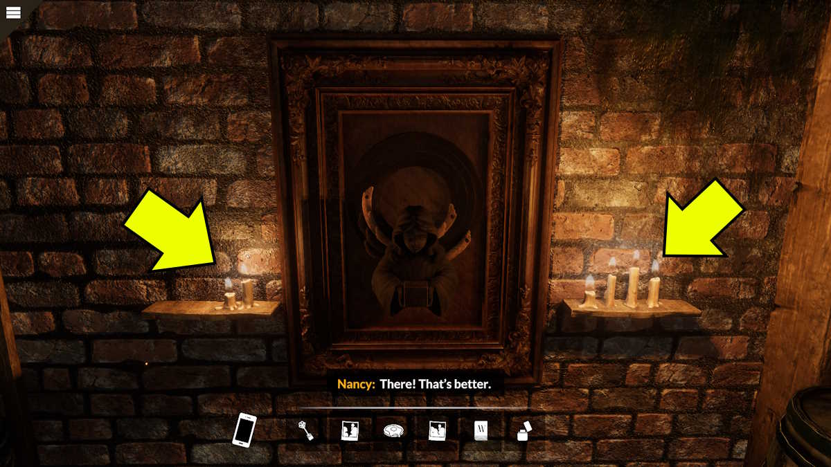 Lighting the candles in the dead end room in Nancy Drew: Midnight in Salem