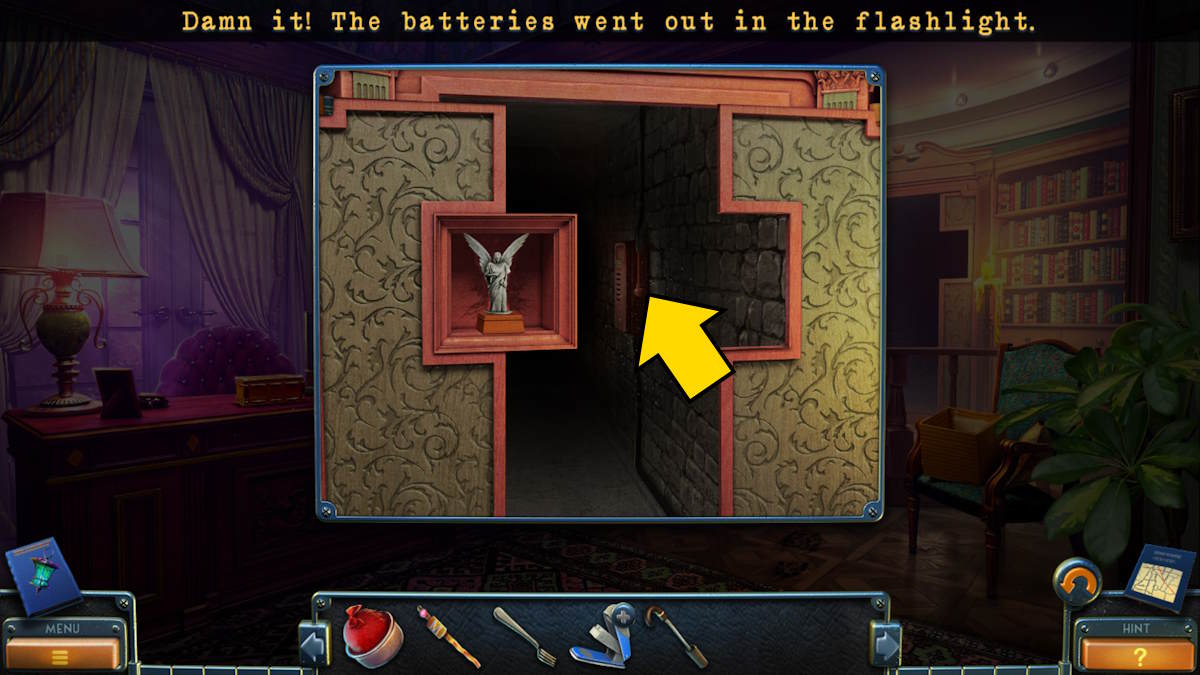The fusbox location in the secret passage in New York Mysteries 3: The Lantern of Souls