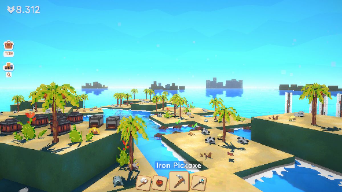 Pools of water and palm trees in Outpath: First Journey. 