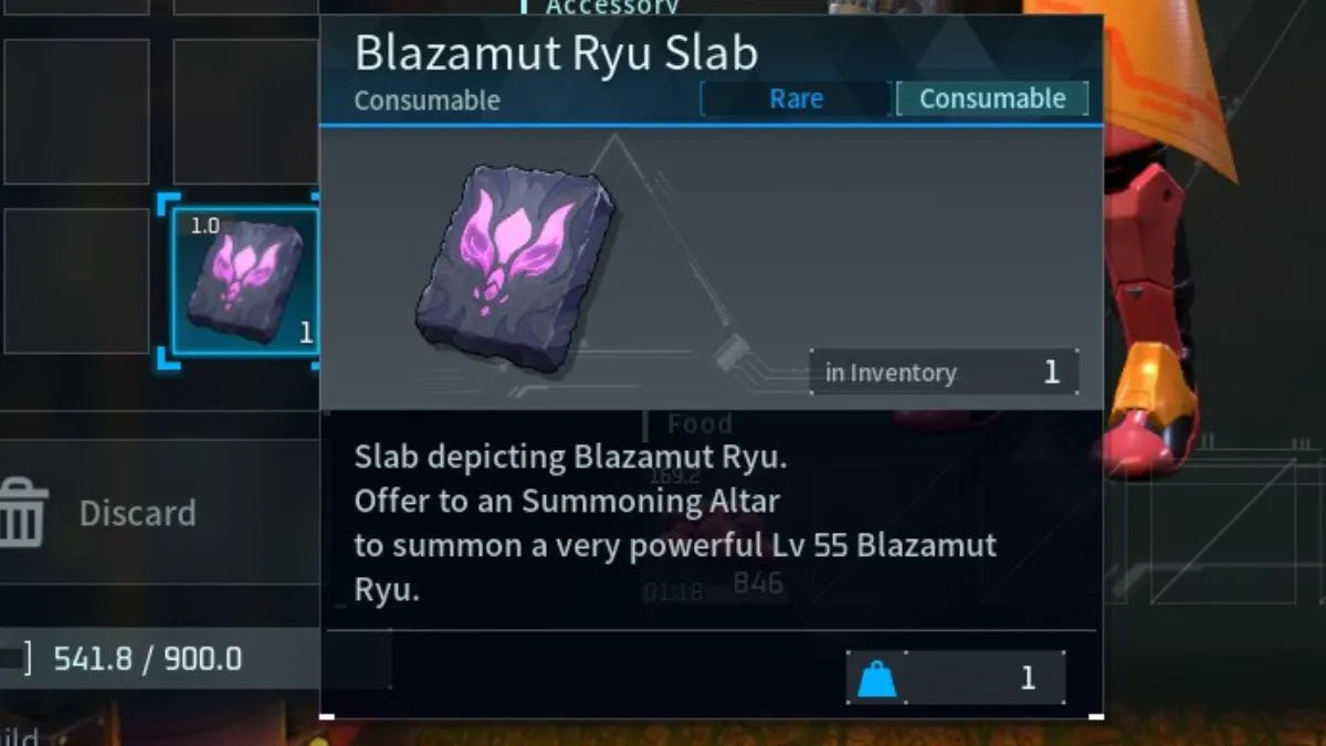 Palworld Blazamut Ryu Slab in inventory