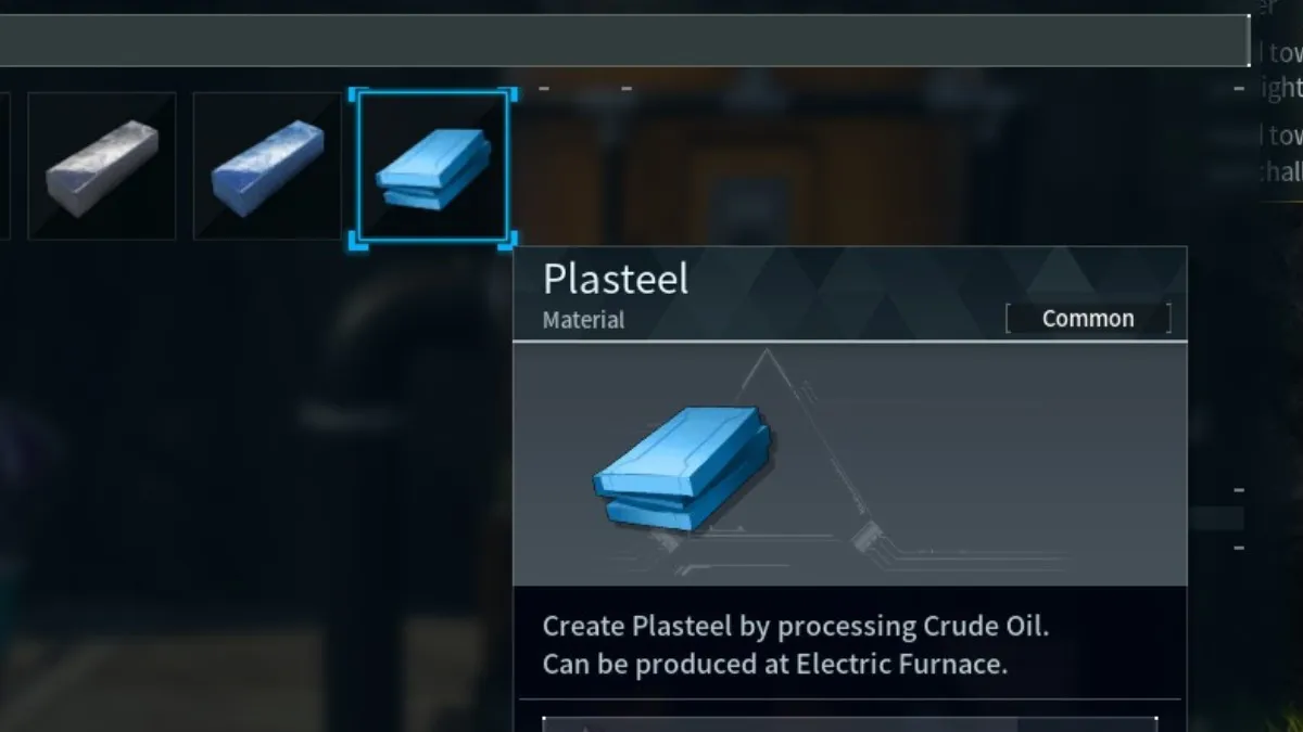 Plasteel crafting screen in the Elecctrical Furnace in Palworld