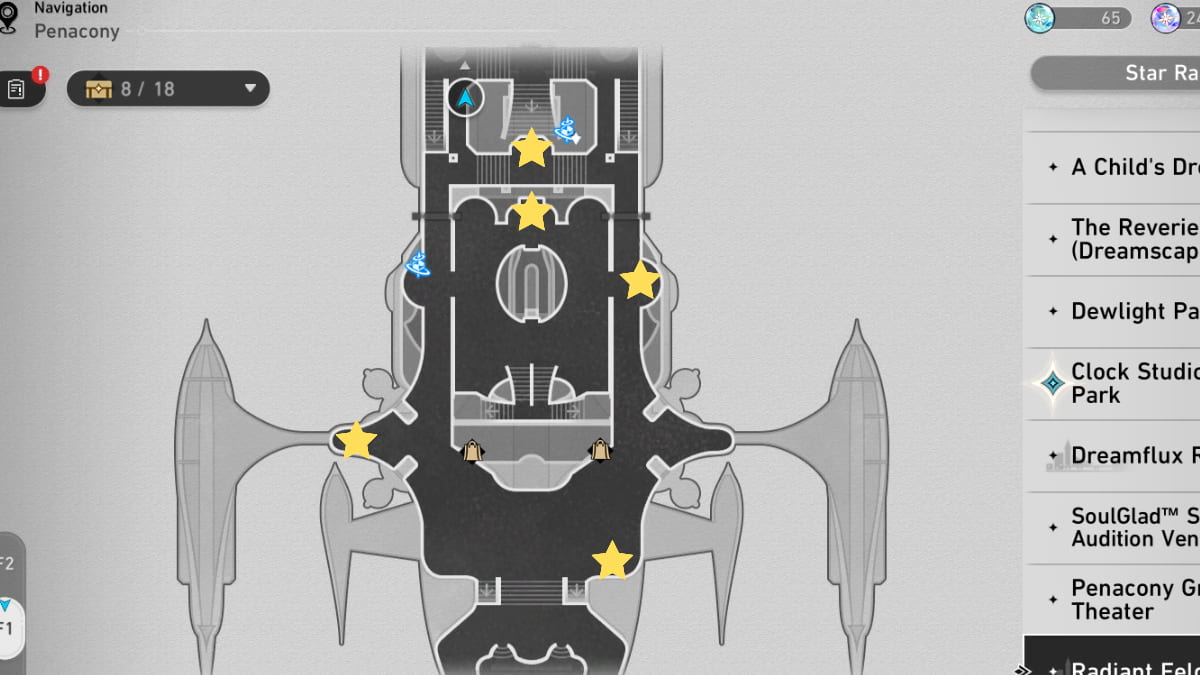 Honkai: Star Rail stars marking radiant feldspar chest sites