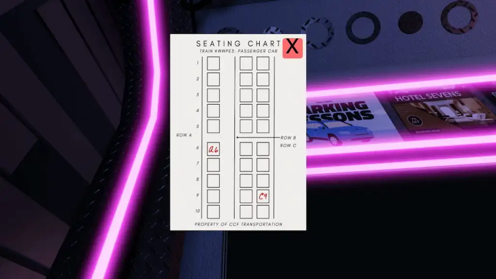 Roblox Terminal Escape Room seating chart clue 