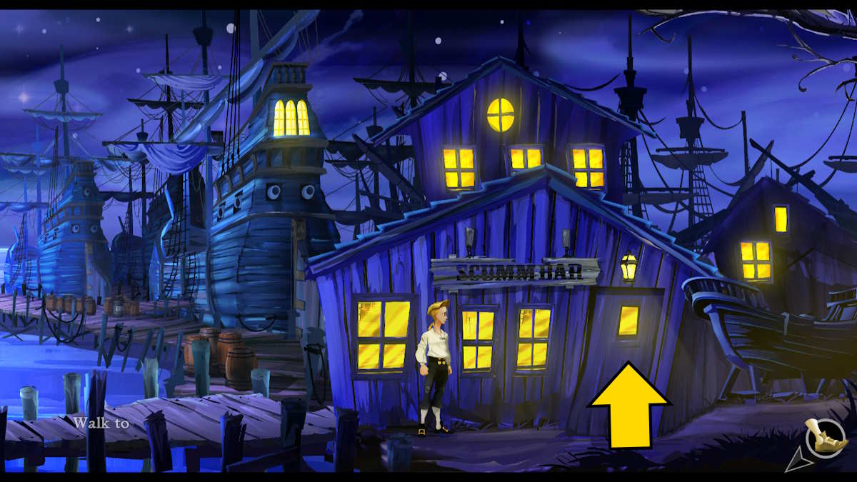Outside the Scumm Bar in The Secret of Monkey Island: Special Edition